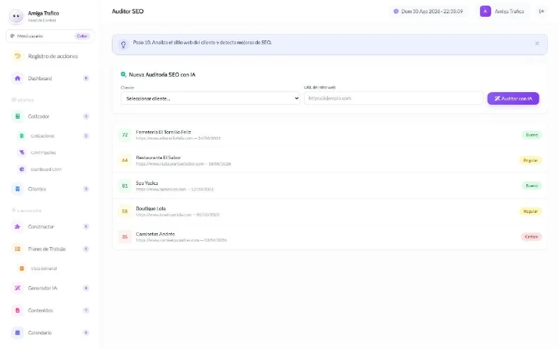 Auditoría del sitio, con su nota